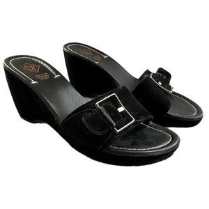 Donald J. Pliner Black Velvet Buckle Wedge Sandals Size 8.5 M